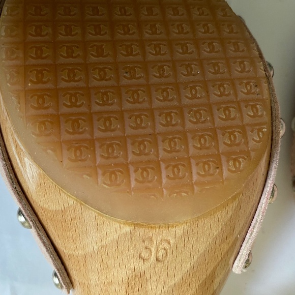 Chanel pink suede leather mules heels adj buckle sandals slides pumps 36 slip-on - Picture 7 of 8